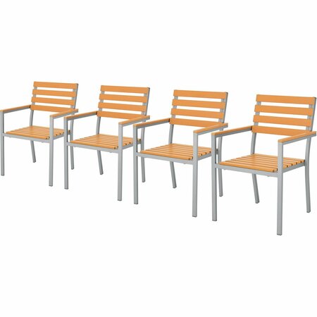 GLOBAL INDUSTRIAL Stackable Outdoor Dining Arm Chair, Tan, 4PK 436985TN